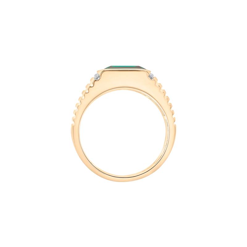 Men&#39;s Lab-Created Emerald and Diamond Accent Ring in 10K Yellow Gold – Image 2 of 5