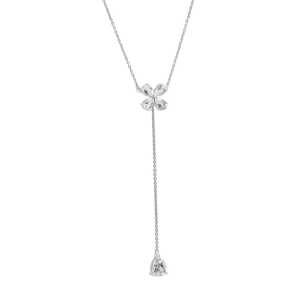 White Topaz Lariat Clover Necklace in Sterling Silver – Image 2 of 4