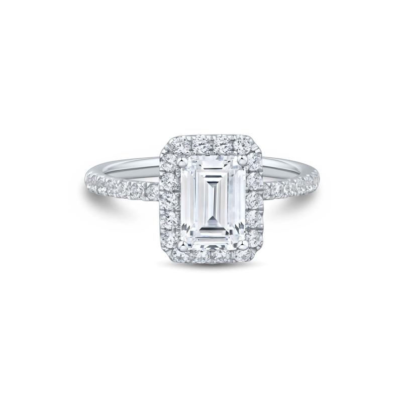 Lab Grown Diamond Emerald-Cut Halo Engagement Ring in 14K White Gold &#40;2 ct. tw.&#41; – Image 1 of 3