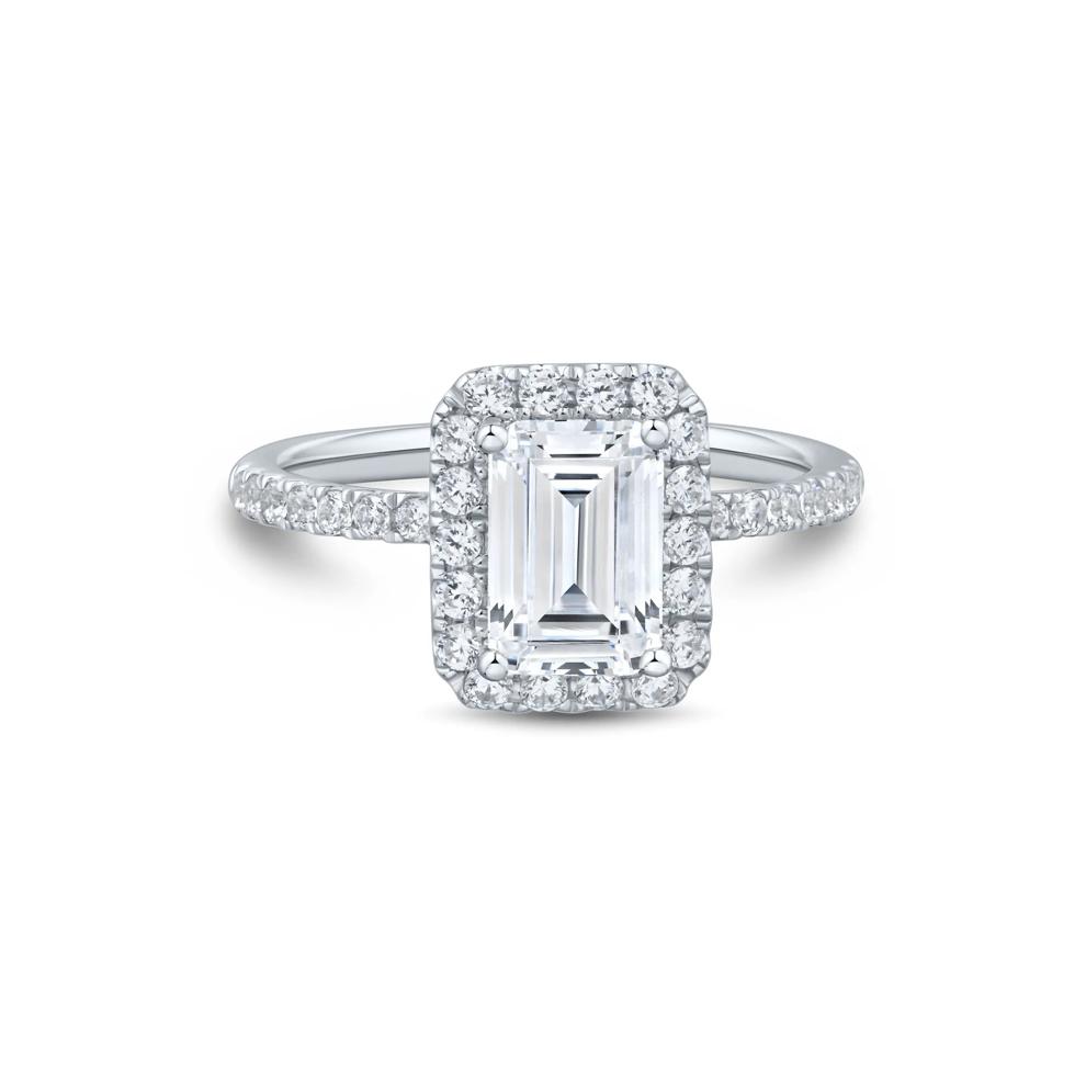 Lab Grown Diamond Emerald-Cut Halo Engagement Ring in 14K White Gold (2 ct. tw.) – Image 1 of 3