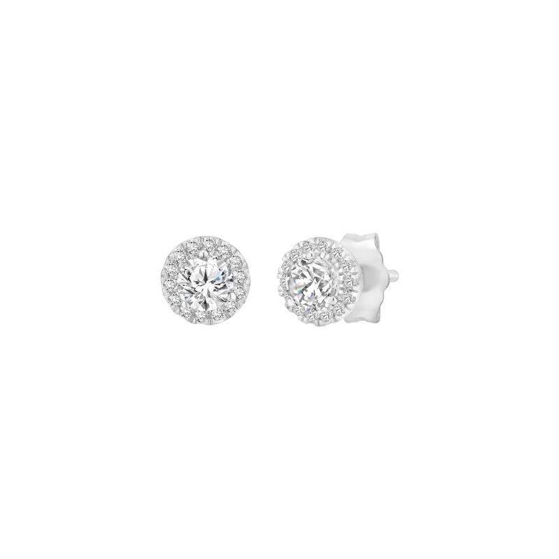 Lab Grown Diamond Halo Stud Earrings in 10K White Gold &#40;1/2 ct. tw.&#41; – Image 1 of 2