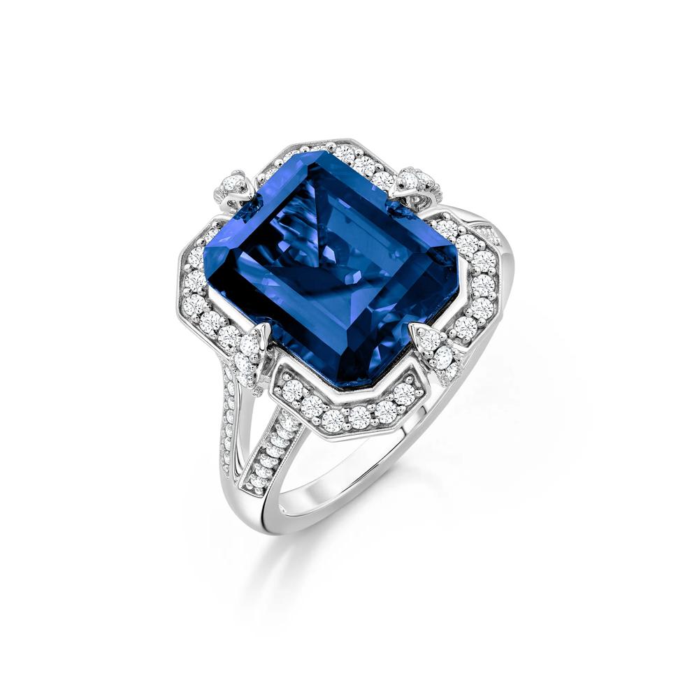 Lab-Created Blue Sapphire &amp; White Sapphire Cocktail Ring in Sterling Silver – Image 4 of 4