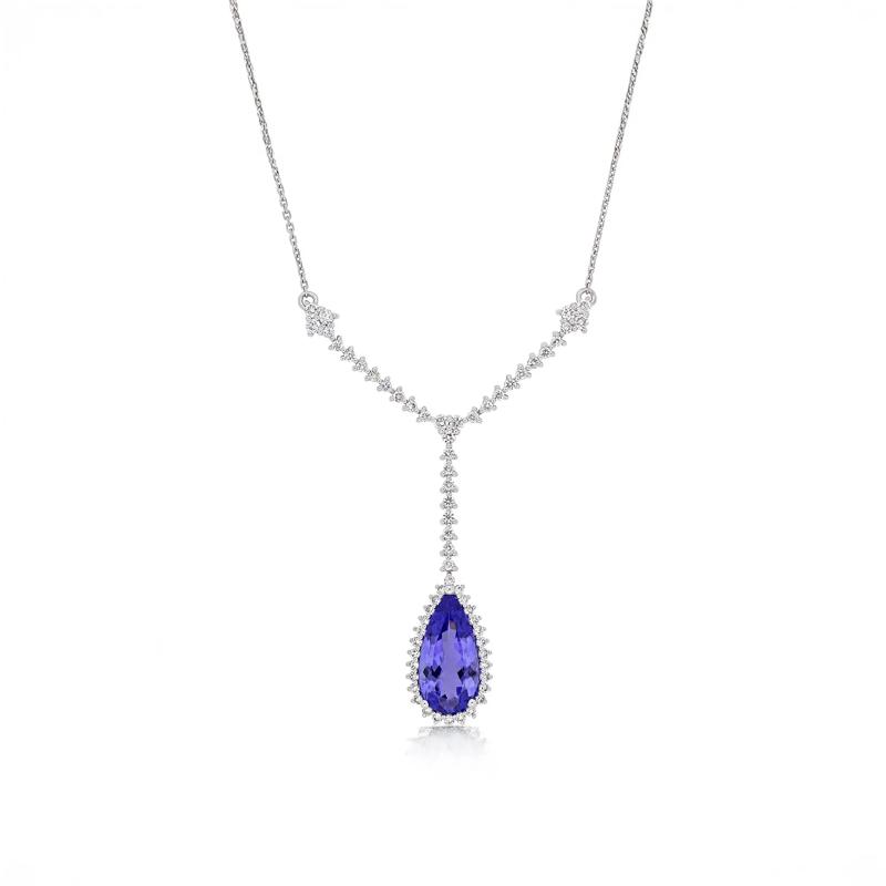 Tanzanite &amp; Round Diamond Lariat Necklace in 14K White Gold &#40;3/4 ct. tw.&#41; – Image 1 of 5