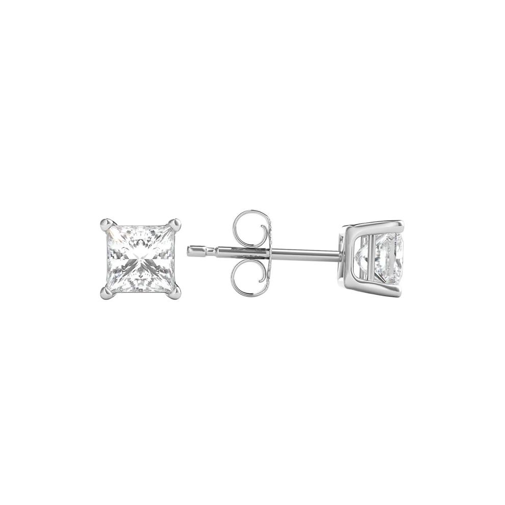 Diamond Princess-Cut Solitaire Stud Earrings in 14K White Gold (1 ct. tw.) – Image 3 of 5