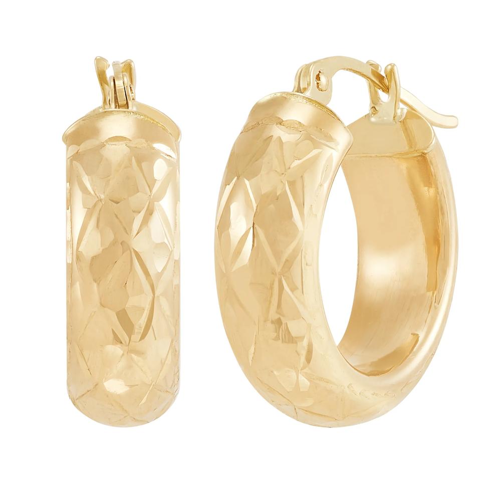 Polished Diamond-Cut Tube Hoop Earrings in 10K Yellow Gold, 15MM – Image 1 of 1