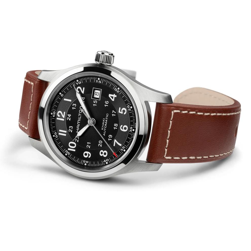 Men's Khaki Field Auto Watch with Brown Leather Strap – Image 3 of 4