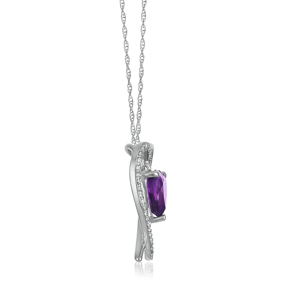 Amethyst and Diamond Accent Heart Pendant in 10K White Gold – Image 2 of 3