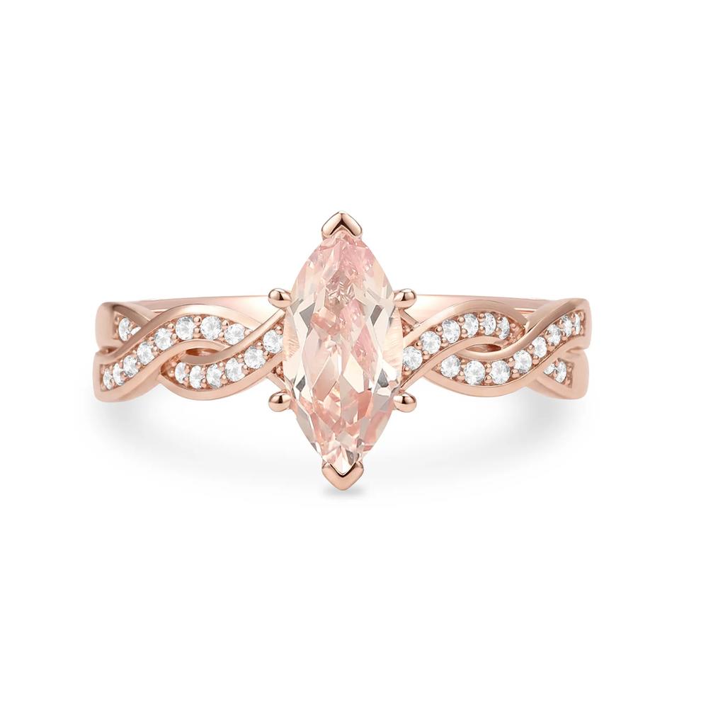 Morganite &amp; Diamond Twist-Shank Ring in 10K Rose Gold (1/7 ct. tw.) – Image 1 of 4