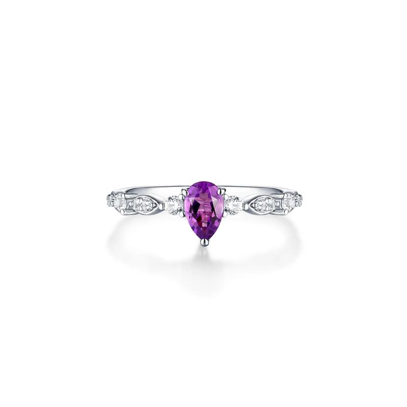 Amethyst &amp; Lab Created White Sapphire Ring in Sterling Silver – Image 1 of 3