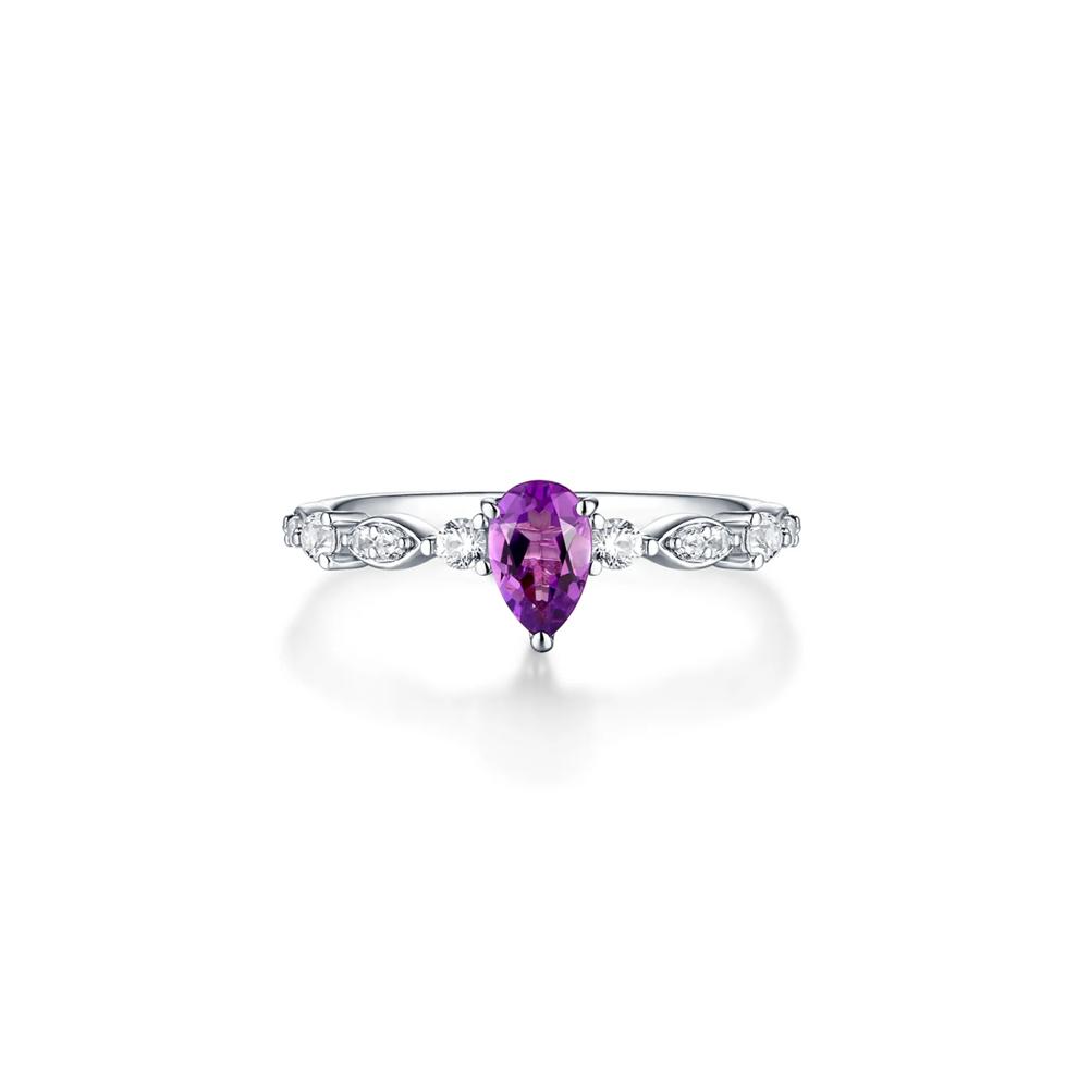 Amethyst &amp; Lab Created White Sapphire Ring in Sterling Silver – Image 1 of 3
