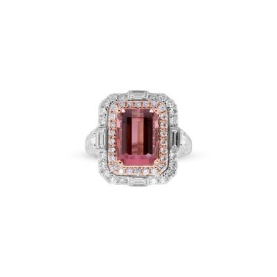 Pink Tourmaline and Diamond Halo Ring in 14K White and Rose Gold (1 1/4 ct. tw.)