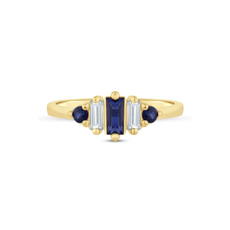 Lab-Created Blue Sapphire and Lab Grown Diamond Ring in 10K Yellow Gold &#40;1/5 ct. tw.&#41; – Image 1 of 3