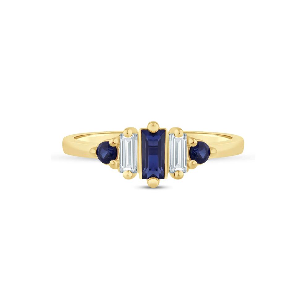 Lab-Created Blue Sapphire and Lab Grown Diamond Ring in 10K Yellow Gold (1/5 ct. tw.) – Image 1 of 3