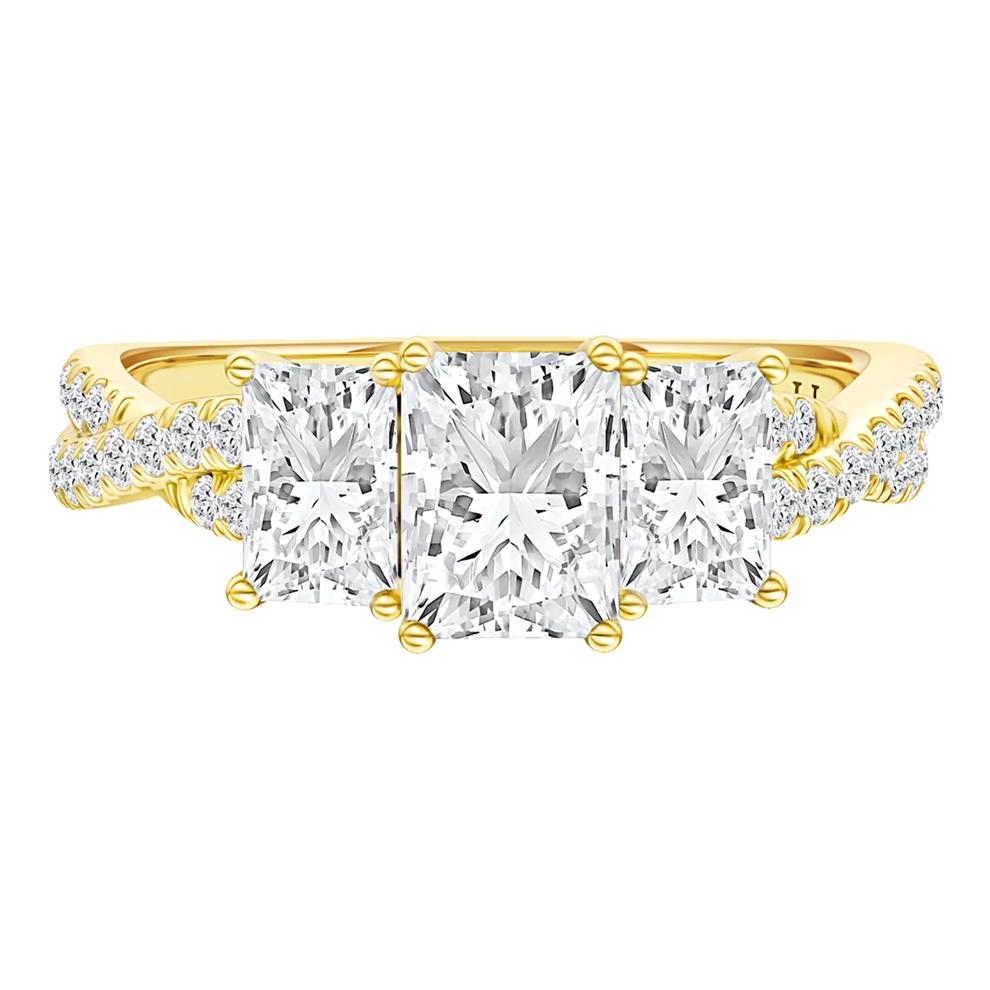 Diamond Radiant-Cut Three-Stone Engagement Ring in 18K Yellow Gold (1 3/4 ct. tw.) – Image 1 of 5
