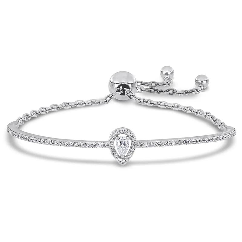 Moissanite Bolo Bracelet with Pear-Shaped Stone in Sterling Silver &#40;3/4 ct. dew&#41; – Image 1 of 3