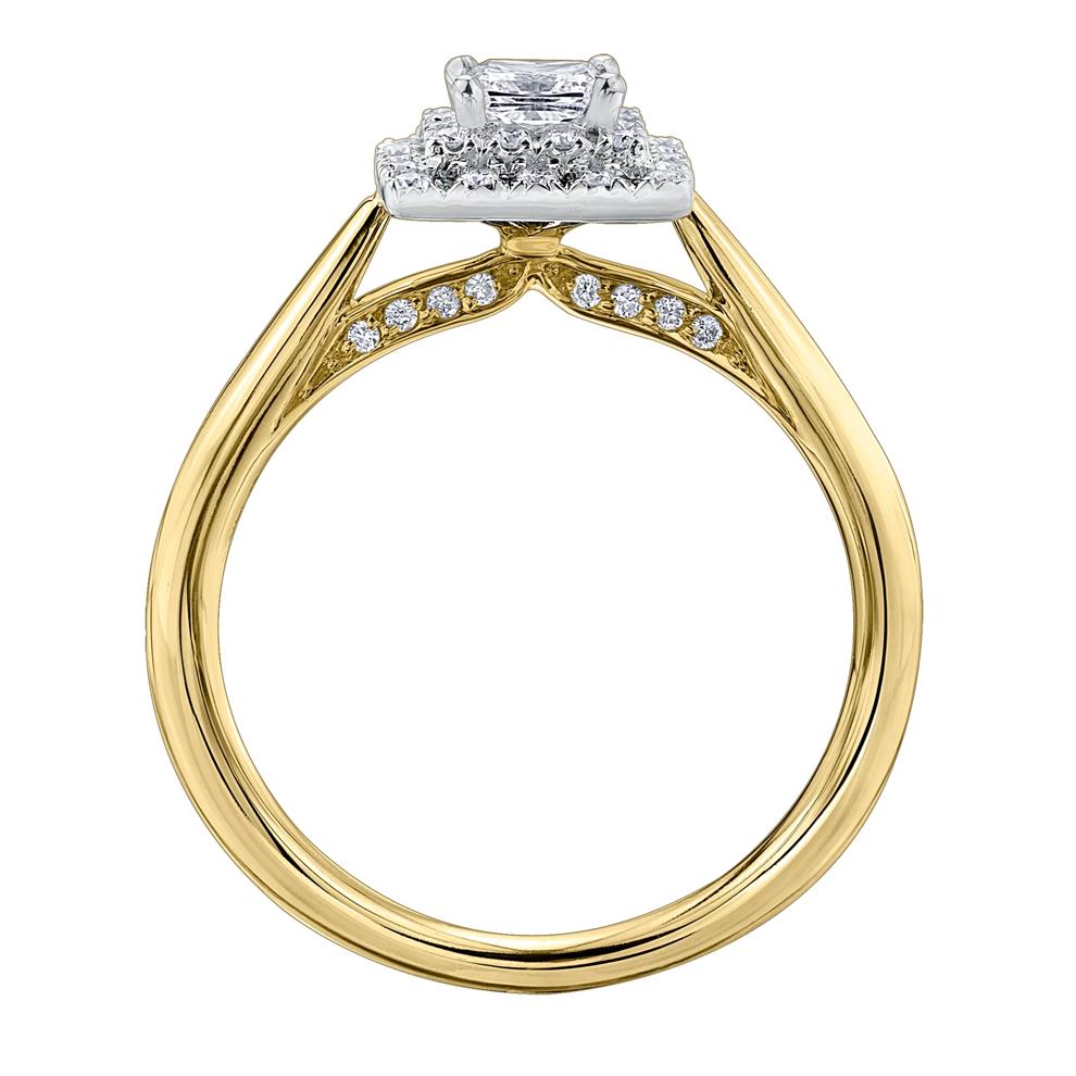 Princess-Cut Double Halo Diamond Engagement Ring in 14K Yellow Gold &amp; 14K White Gold (1/2 ct. tw.) – Image 2 of 7