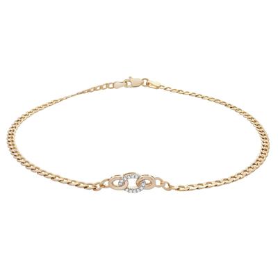 Curb Link Anklet with Diamond Accents in 10K Yellow Gold, 9.5"