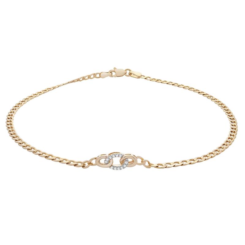 Curb Link Anklet with Diamond Accents in 10K Yellow Gold, 9.5&quot; – Image 1 of 1