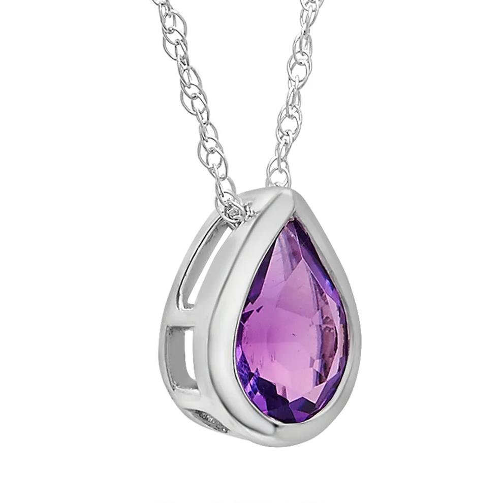 Amethyst Pendant with Pear Shape in 10K White Gold – Image 3 of 3