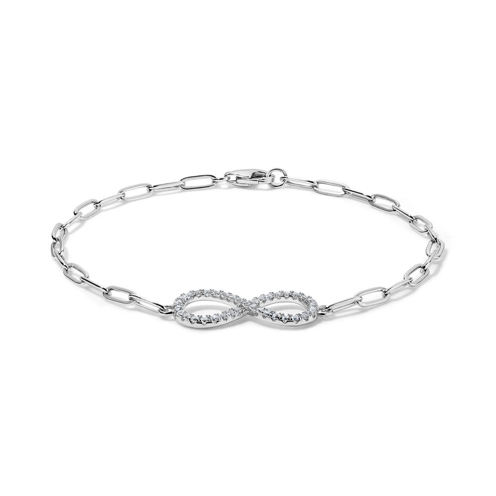 Lab-Created White Sapphire Infinity Paperclip Chain Bracelet in Sterling Silver, 7.5" – Image 2 of 2