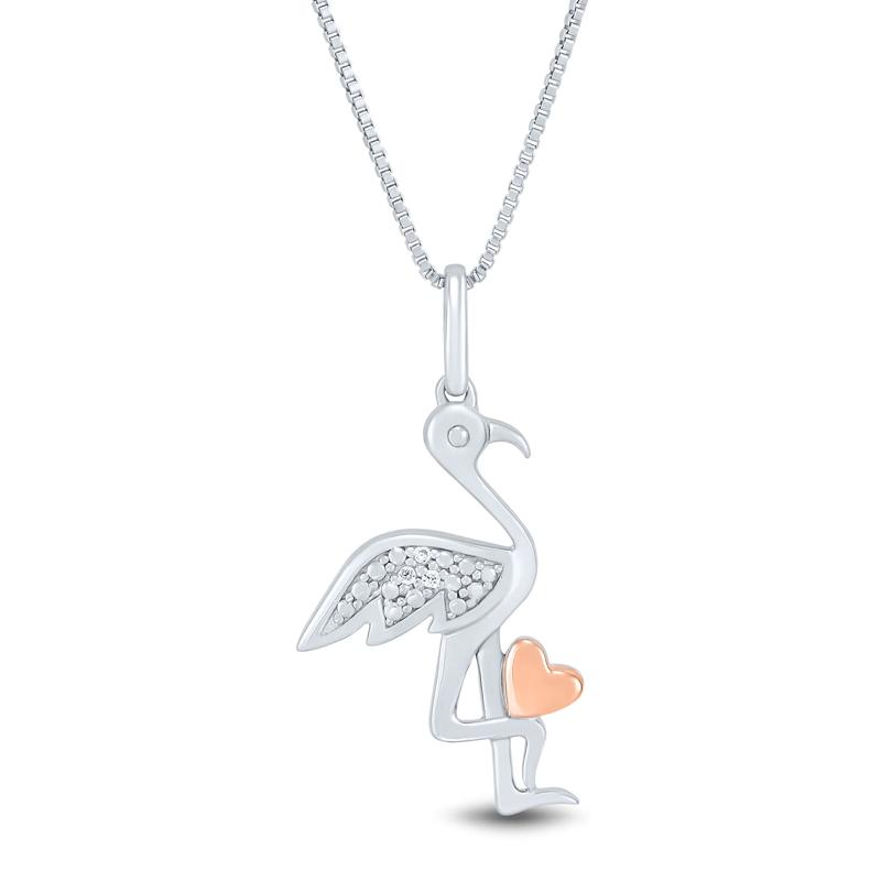Flamingo Pendant with Diamond Accents in Sterling Silver and 14K Rose Gold – Image 1 of 4