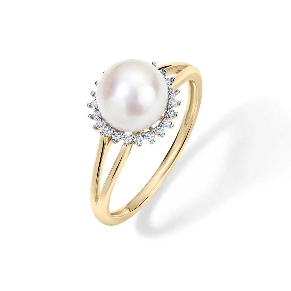 Freshwater Cultured Pearl &amp; Diamond Split-Shank Ring in 10K Yellow Gold (1/8 ct. tw.) – Image 4 of 4