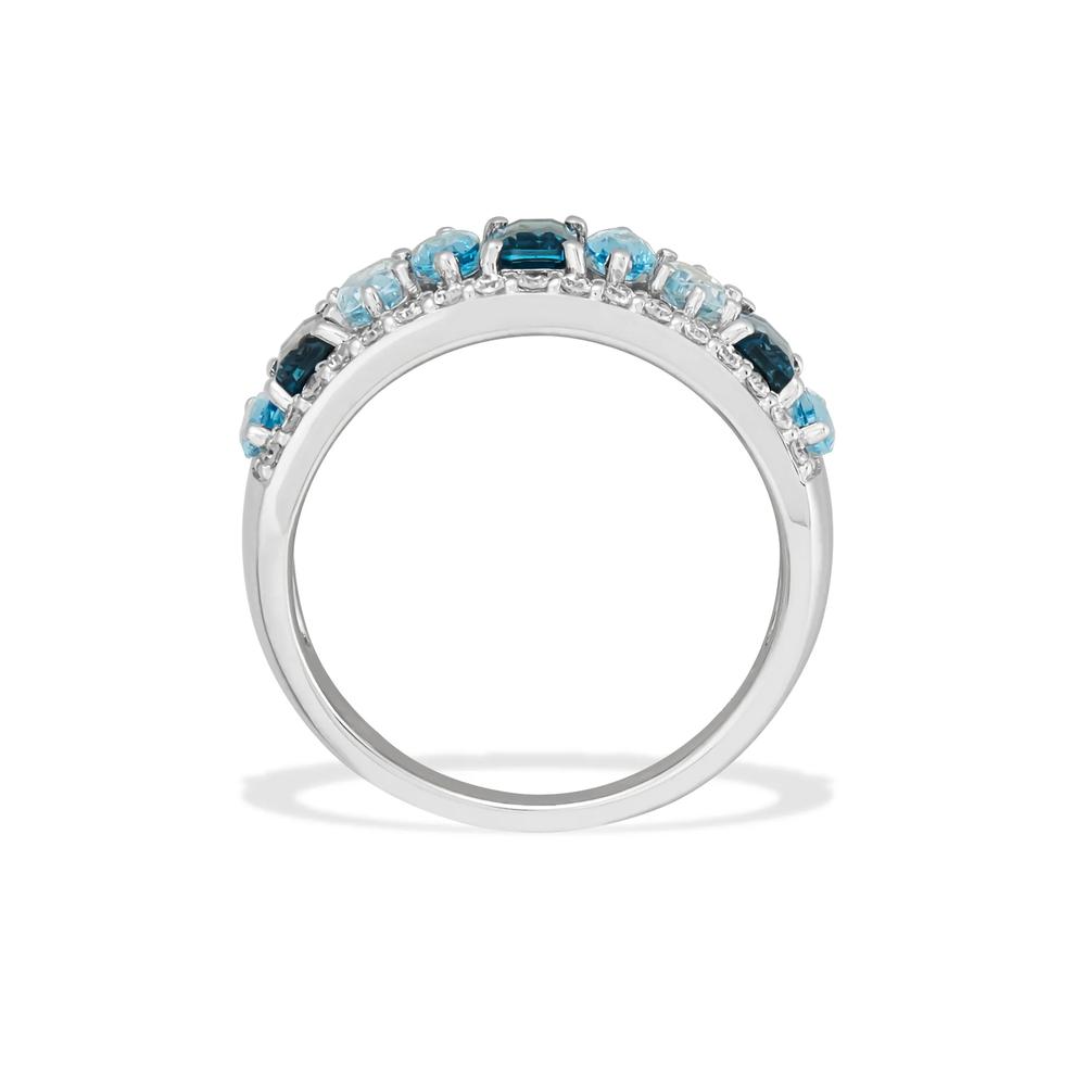 London Blue Topaz, Swiss Blue Topaz, Blue Topaz, &amp; Diamond Mixed-Shape Band in 10K White Gold (1/4 ct. tw.) – Image 2 of 4