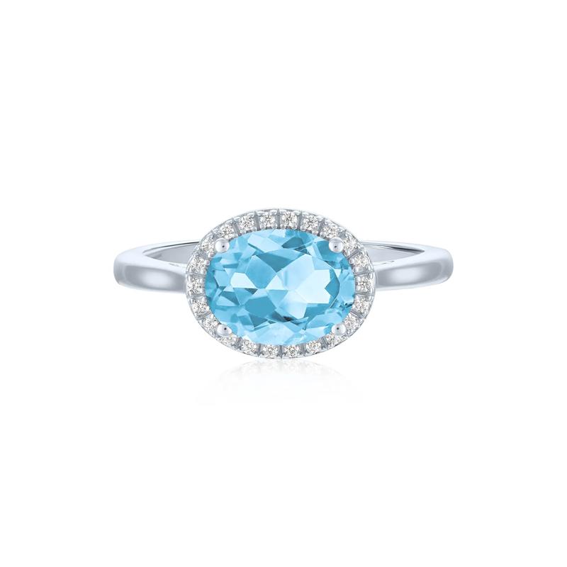 Swiss Blue Topaz and Diamond Accent Halo Ring in Sterling Silver – Image 1 of 3