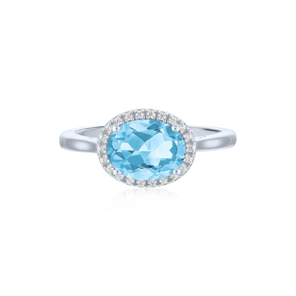Swiss Blue Topaz and Diamond Accent Halo Ring in Sterling Silver – Image 1 of 3