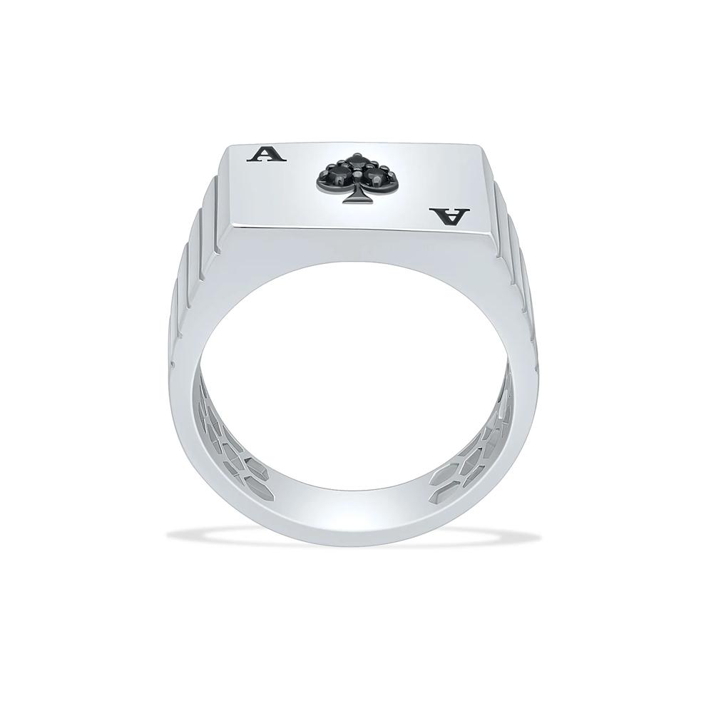 Men's Black Diamond Accent Ace of Spades Card Ring in Black Rhodium Sterling Silver – Image 2 of 4