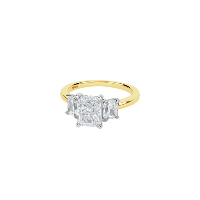 Scottie Lab Grown Diamond Radiant-Cut Three-Stone Engagement Ring in 14K White and Yellow Gold &#40;3 ct. tw.&#41; – Image 4 of 5