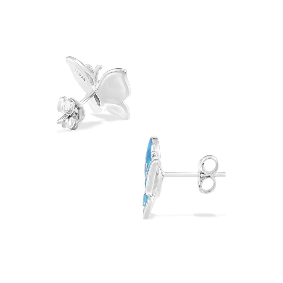 Lab-Created Blue Opal &amp; Lab-Created White Sapphire Butterfly Stud Earrings in Sterling Silver – Image 2 of 2
