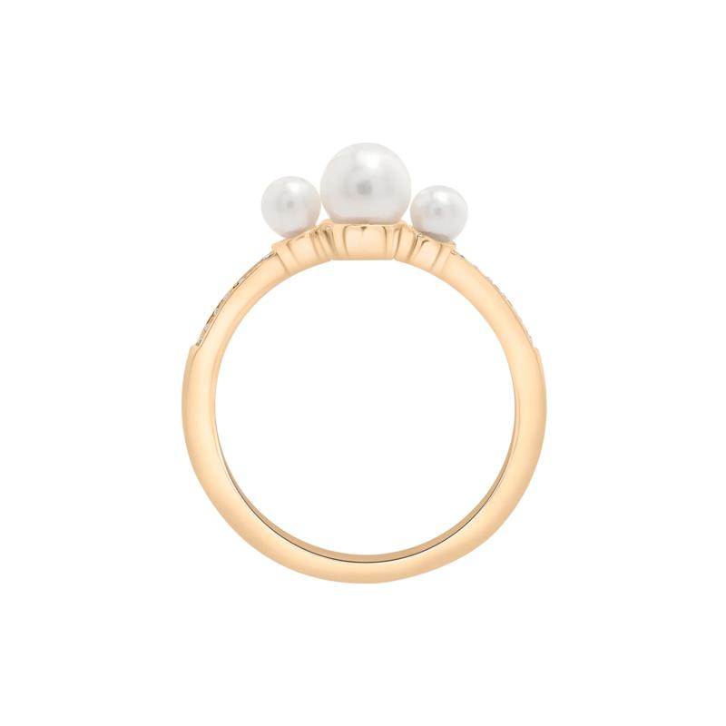Freshwater Pearl and Diamond Accent Three-Stone Ring in 10K Yellow Gold – Image 3 of 5