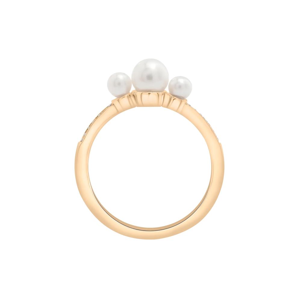 Freshwater Pearl and Diamond Accent Three-Stone Ring in 10K Yellow Gold – Image 3 of 5