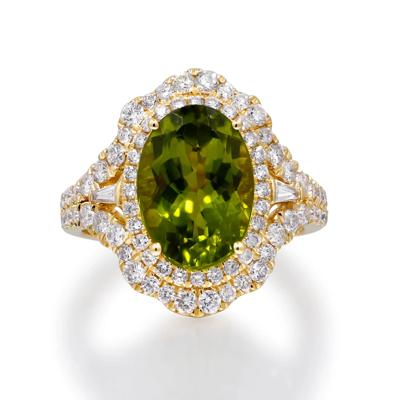Oval Peridot & Diamond Halo Ring in 14K Yellow Gold (1 ct. tw.)