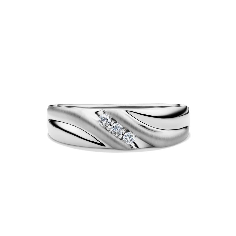 Men&rsquo;s Wedding Band with Three Diamonds in 10K White Gold (1/10 ct. tw.) – Image 1 of 4