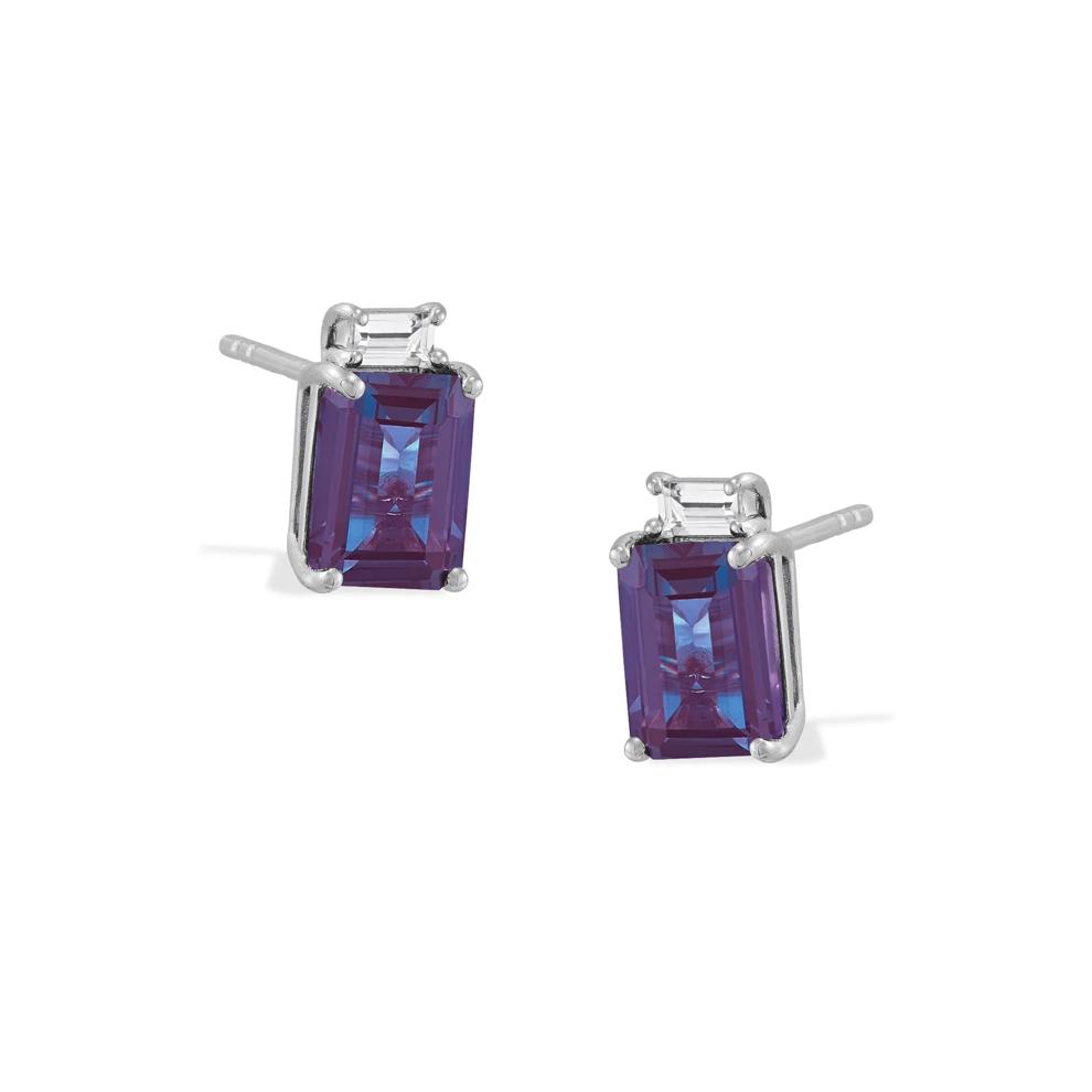 Lab-Created White Sapphire &amp; Lab-Created Alexandrite Stud Earrings in Sterling Silver – Image 1 of 2