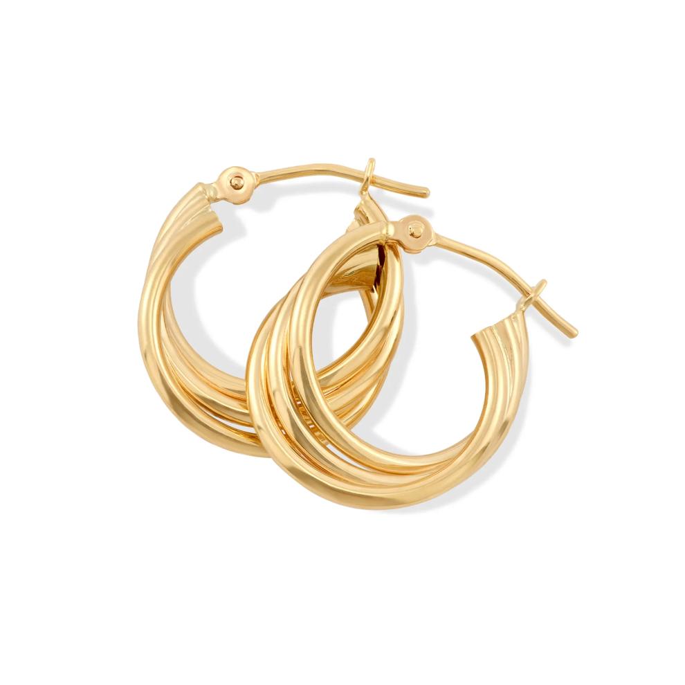 Triple Polished Tube Hoop Earrings in 14K Yellow Gold, 17x14mm – Image 2 of 2