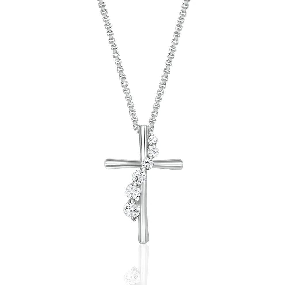 Journey Diamond Cross Pendant in Sterling Silver (1/5 ct. tw.) – Image 1 of 2