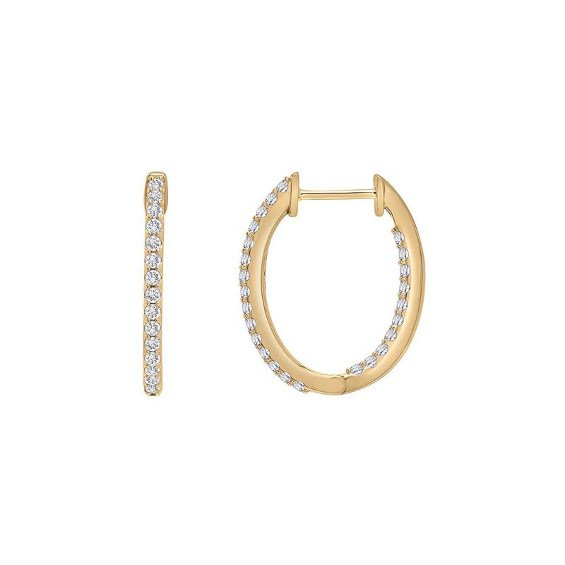 Diamond Oval Inside-Out Hoop Earrings in 10K Yellow Gold &#40;1/2 ct. tw.&#41; – Image 1 of 1
