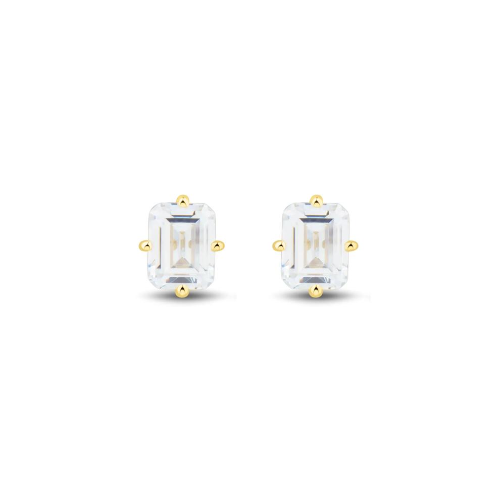 Lab Grown Diamond Emerald-Cut Solitaire Stud Earrings in 10K Yellow Gold (1/2 ct. tw.) – Image 2 of 3