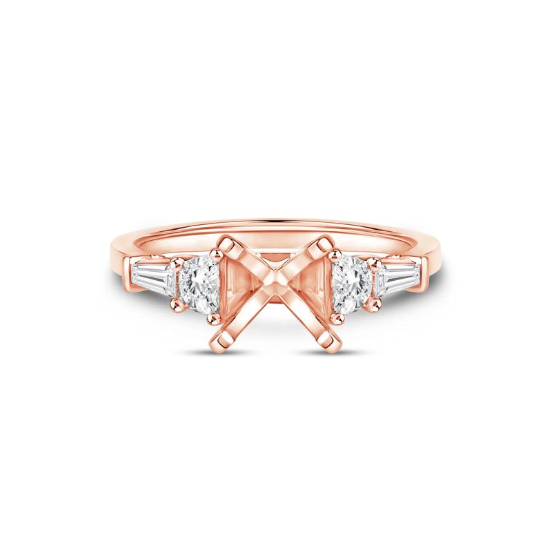 1/2 ct. tw. Round and Baguette-Cut Diamond Semi-Mount Engagement Ring in 14k Rose Gold &#40;Setting Only&#41; – Image 1 of 6