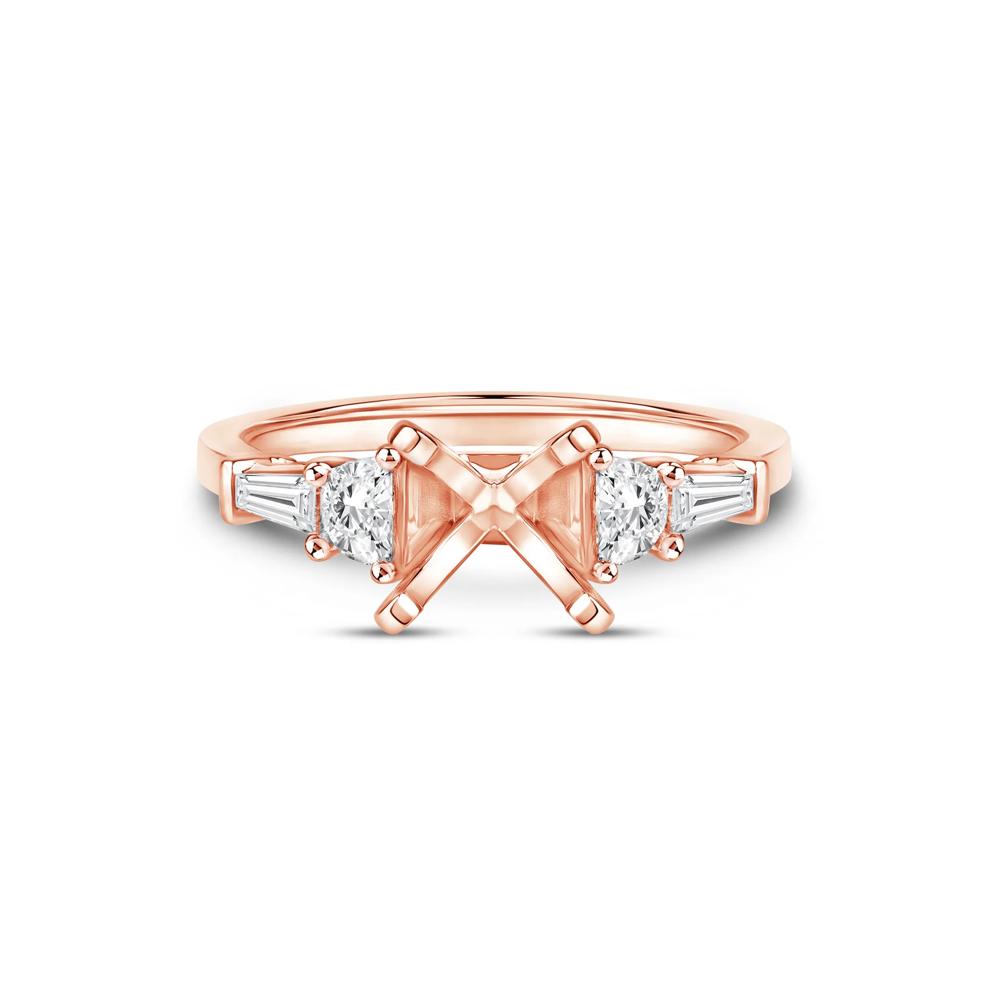 1/2 ct. tw. Round and Baguette-Cut Diamond Semi-Mount Engagement Ring in 14k Rose Gold (Setting Only) – Image 1 of 6