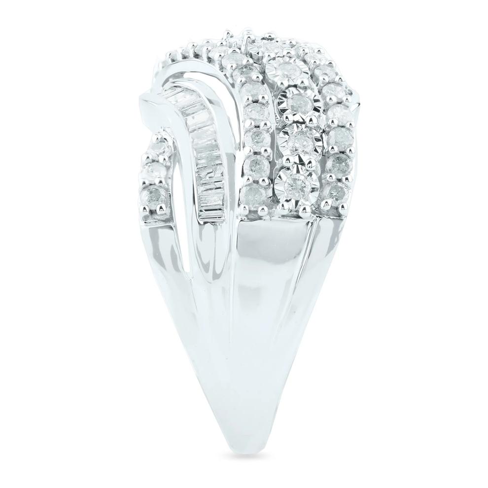 Round and Baguette Diamond Crossover Ring in 10K White Gold (1 ct. tw.) – Image 3 of 3