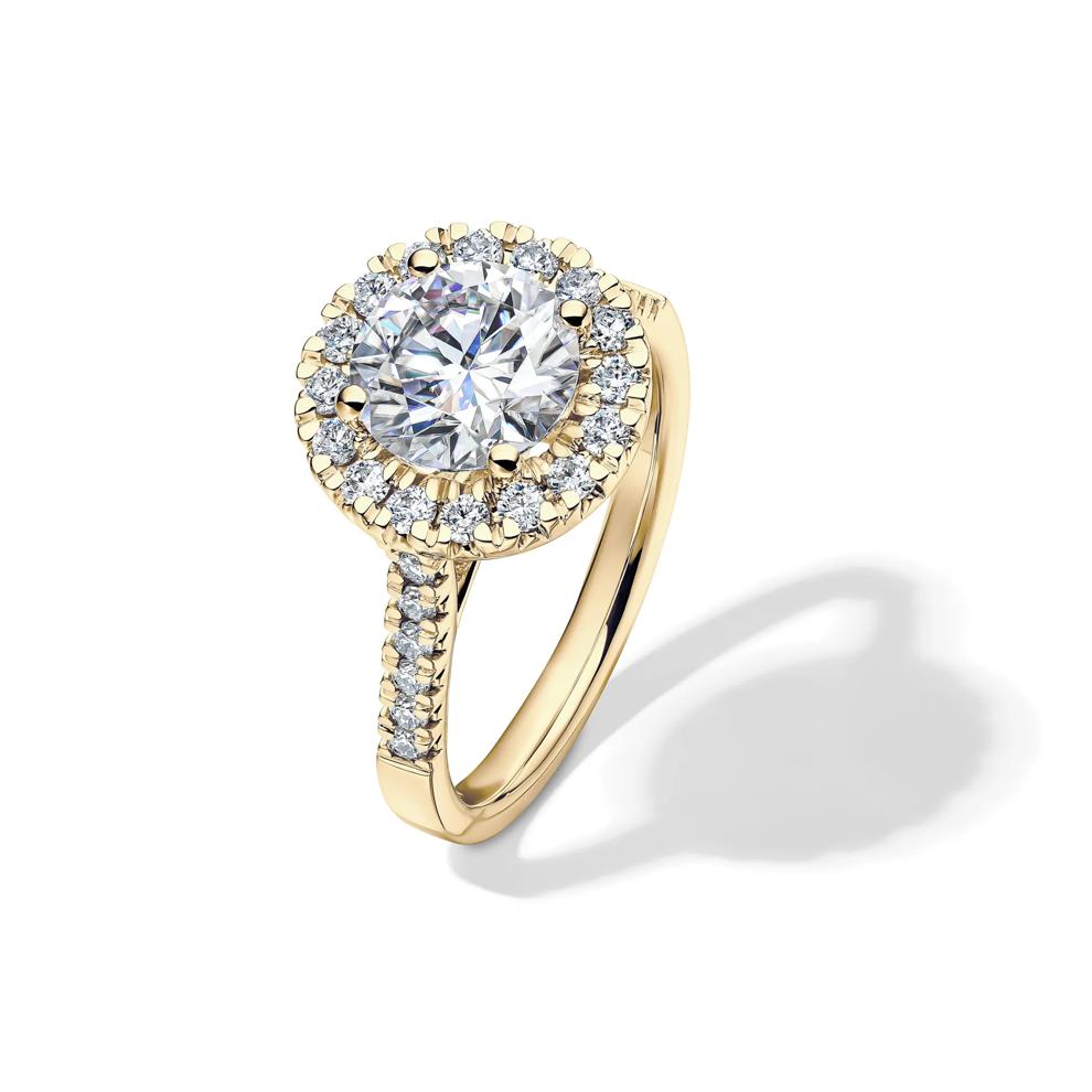 Lab-Created Moissanite Round Halo Ring in 10K Yellow Gold (2 1/4 ct. dew) – Image 4 of 4