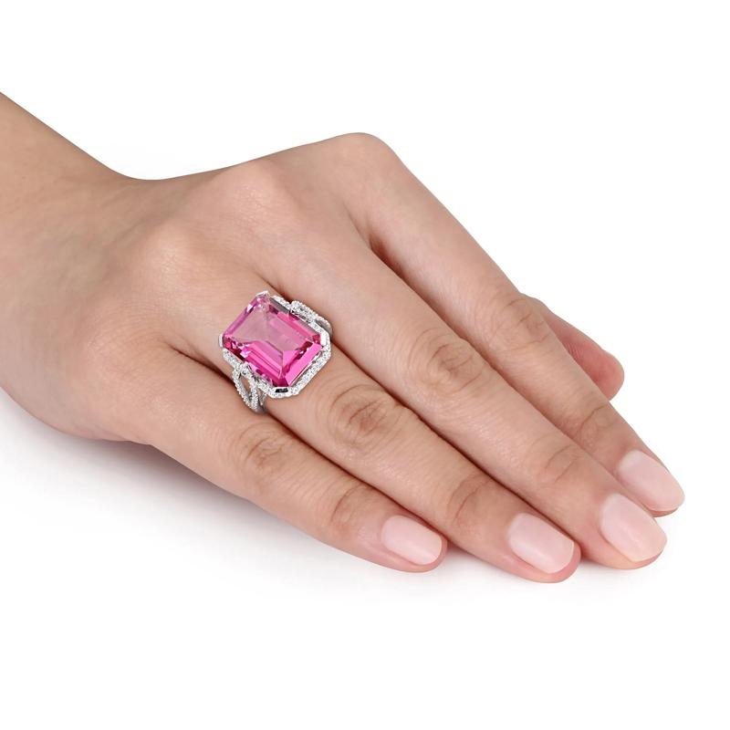 Pink Topaz and Diamond Ring in 14K White Gold &#40;1/2 ct. tw.&#41; – Image 7 of 8