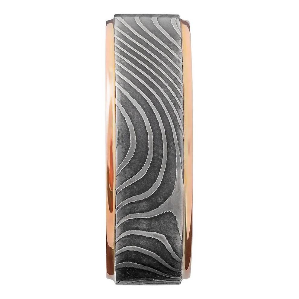 Men's Swirl Band in Damascus Steel &amp; 14K Rose Gold – Image 3 of 3
