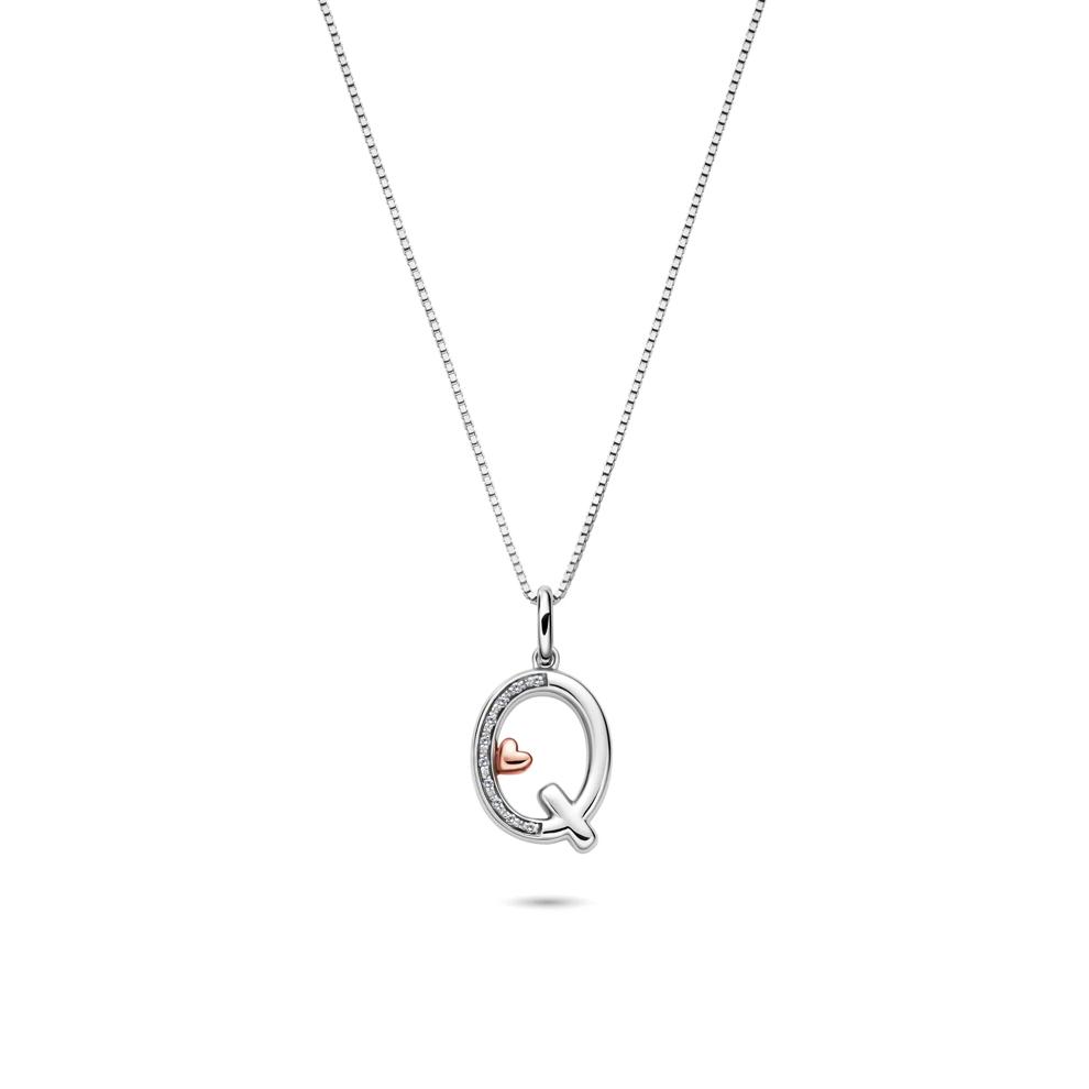 Diamond Accent Initial Q Pendant in Sterling Silver and 14K Rose Gold – Image 1 of 4