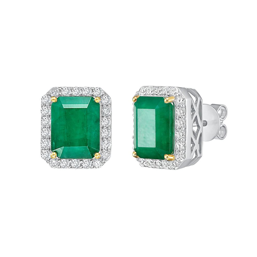 Emerald &amp; Diamond Halo Stud Earrings in 14K White Gold (7/8 ct. tw.) – Image 2 of 2