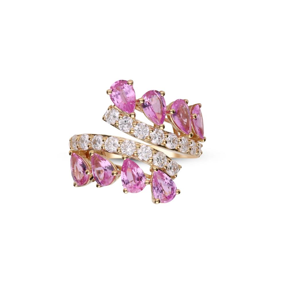 Pink Sapphire &amp; Diamond Bypass Ring in 18K Yellow Gold (1 ct. tw.) – Image 1 of 5